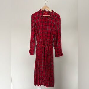 Joe Fresh Red Plaid Shirt Dress – Size 1X | Long Sleeve Button Front | Tie Waist